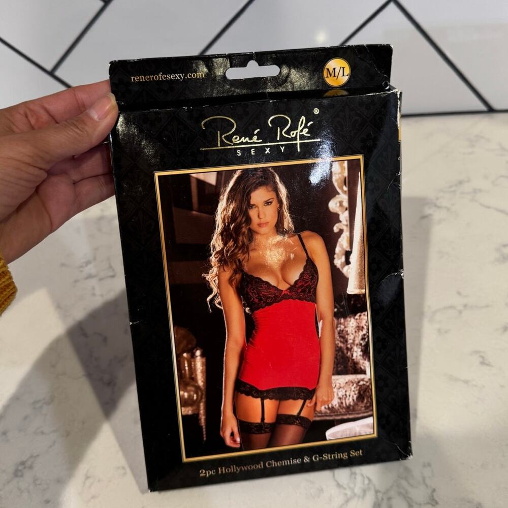 René Rofé 2pc Hollywood Chemise & G-String Set size M sexy fetish old Hollywood